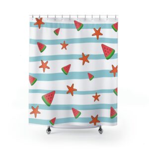 Cute Tropical Curtain, Beach Print, Hawaiian Shower Curtain, Coastal Theme Bathroom Decor, Boho Shower Curtain