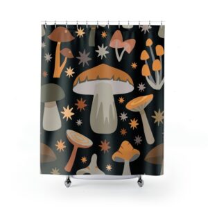 Dark Mushroom Shower Curtain, Boho Shower Curtain, Midcentury Modern Shower Curtain, Gothic, Cottage Core Bathroom Decor