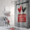 Farmhouse Shower Curtain Optional Bath Mat Bathroom Set, Rustic Primitive, Chicken, Rooster, Fresh Eggs