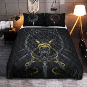 Fenirr Wolf Viking Quilt Bedding Set Throw, Twin, Queen, King Size, Viking Quilt Bedding Set Blanket, Viking Quilt For Bedroom, Gifts for Viking Lover