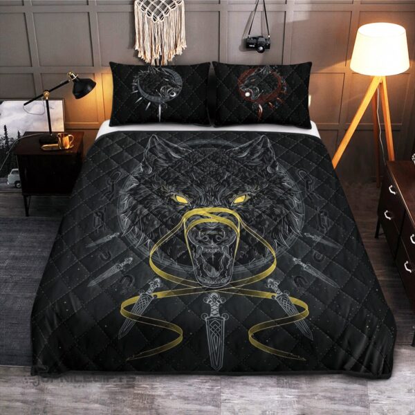 Fenirr Wolf Viking Quilt Bedding Set Throw, Twin, Queen, King Size, Viking Quilt Bedding Set Blanket, Viking Quilt For Bedroom, Gifts for Viking Lover