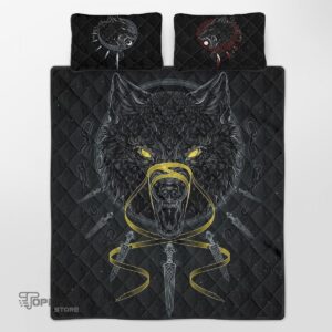 Fenirr Wolf Viking Quilt Bedding Set Throw, Twin, Queen, King Size, Viking Quilt Bedding Set Blanket, Viking Quilt For Bedroom, Gifts for Viking Lover