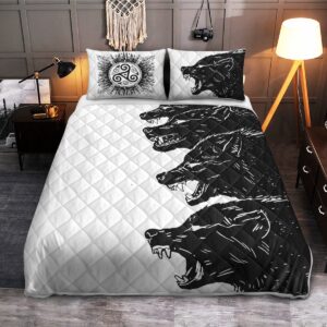 Fenrir Quilt Bed Set, Viking Quilt Bedding Set Throw, Twin, Queen, King Size, Viking Quilt Bedding Set Blanket, Viking Quilt For Bedroom, Gifts for Viking Lover