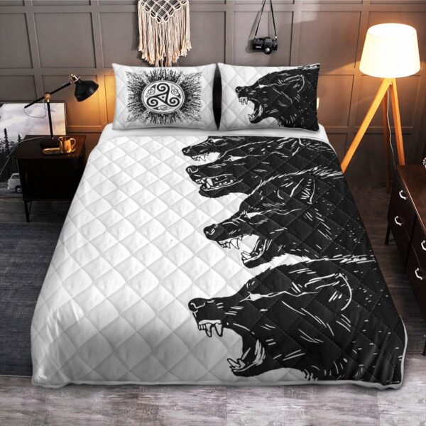 Fenrir Quilt Bed Set, Viking Quilt Bedding Set Throw, Twin, Queen, King Size, Viking Quilt Bedding Set Blanket, Viking Quilt For Bedroom, Gifts for Viking Lover