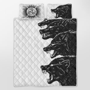 Fenrir Quilt Bed Set, Viking Quilt Bedding Set Throw, Twin, Queen, King Size, Viking Quilt Bedding Set Blanket, Viking Quilt For Bedroom, Gifts for Viking Lover