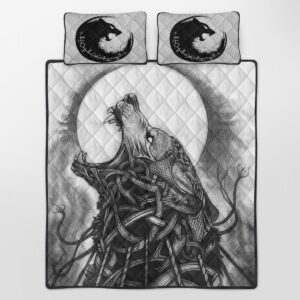 Fenrir Quilt Bed Set, Viking Quilt Bedding Set Throw, Twin, Queen, King Size for Bedroom, Gifts for Viking Lover