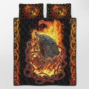Fenrir Was Bound Quilt Bed Set – Viking Quilt Bedding Set Throw, Twin, Queen, King Size, Viking Quilt Bedding Set Blanket, Viking Quilt For Bedroom, Gifts for Viking Lover