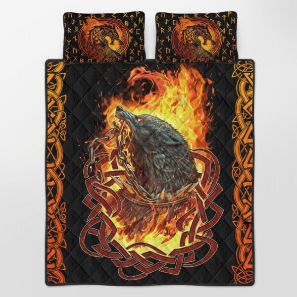 Fenrir Was Bound Quilt Bed Set – Viking Quilt Bedding Set Throw, Twin, Queen, King Size, Viking Quilt Bedding Set Blanket, Viking Quilt For Bedroom, Gifts for Viking Lover