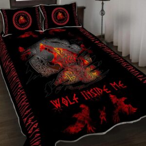 Fenrir Wolf Inside Me Viking Quilt Set Throw, Twin, Queen, King Size, Viking Quilt Bedding Set Blanket, Viking Quilt For Bedroom, Gifts for Viking Lover