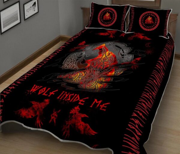 Fenrir Wolf Inside Me Viking Quilt Set Throw, Twin, Queen, King Size, Viking Quilt Bedding Set Blanket, Viking Quilt For Bedroom, Gifts for Viking Lover
