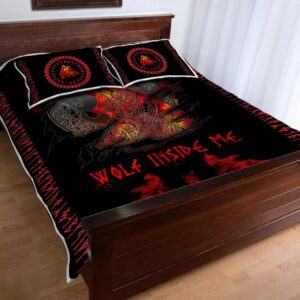 Fenrir Wolf Inside Me Viking Quilt Set Throw, Twin, Queen, King Size, Viking Quilt Bedding Set Blanket, Viking Quilt For Bedroom, Gifts for Viking Lover