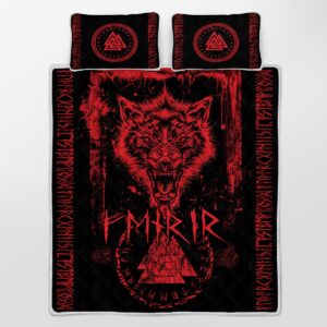 Fenrir Wolf – Valknut And Rune Quilt Bed Set, Viking Quilt Bedding Set Throw, Twin, Queen, King Size, Viking Quilt Bedding Set Blanket, Viking Quilt For Bedroom, Gifts for Viking Lover
