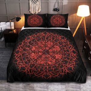 Fire Vegvisir Quilt Bed Set, Viking Quilt Bedding Set Throw, Twin, Queen, King Size, Viking Quilt Bedding Set Blanket, Viking Quilt For Bedroom, Gifts for Viking Lover