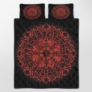 Fire Vegvisir Quilt Bed Set, Viking Quilt Bedding Set Throw, Twin, Queen, King Size, Viking Quilt Bedding Set Blanket, Viking Quilt For Bedroom, Gifts for Viking Lover