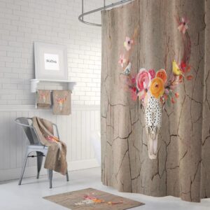 Floral Rustic Bull Skull Shower Curtain Optional Bath Mat, Bath Towels, Bathroom Set