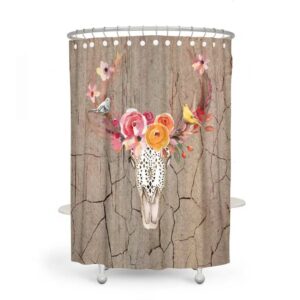 Floral Rustic Bull Skull Shower Curtain Optional Bath Mat, Bath Towels, Bathroom Set