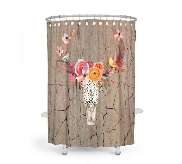 Floral Rustic Bull Skull Shower Curtain Optional Bath Mat, Bath Towels, Bathroom Set