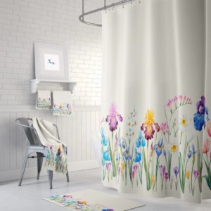 Floral Shower Curtain, Towels, bath Mat, Boho Decor, Boho Shower Curtain, Iris and Wildflower