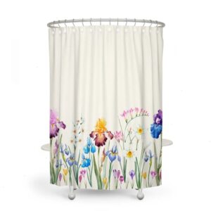 Floral Shower Curtain, Towels, bath Mat, Boho Decor, Boho Shower Curtain, Iris and Wildflower