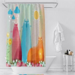 Flossie's Cats Shower Curtain, Optional Towel and Bath Mat, FolkNFunky Bathroom Decor
