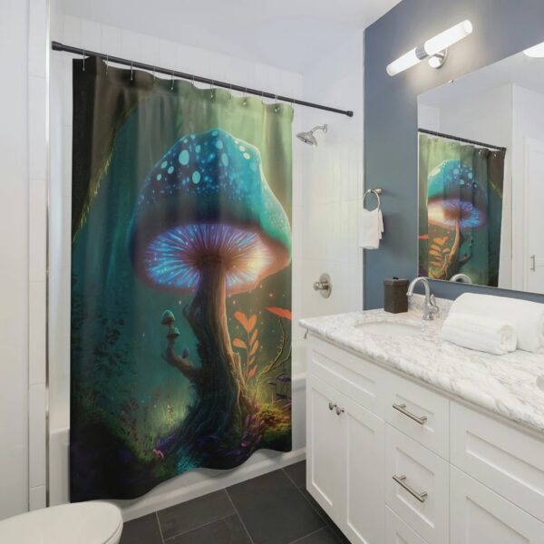 Forest Mushroom Shower Curtain, Psychedelic Mushroom Shower Curtain, Mid Century Modern Curtain