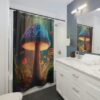 Forest Mushroom Shower Curtain, Psychedelic Mushroom Shower Curtain, Midcentury Modern Curtain