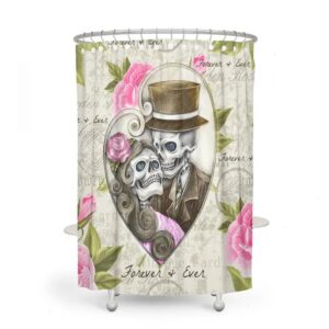 Forever and Ever Skull Shower Curtain Sugar Skulls Optional Bath Mat Bathroom Set Sugar Skull Beige Pink