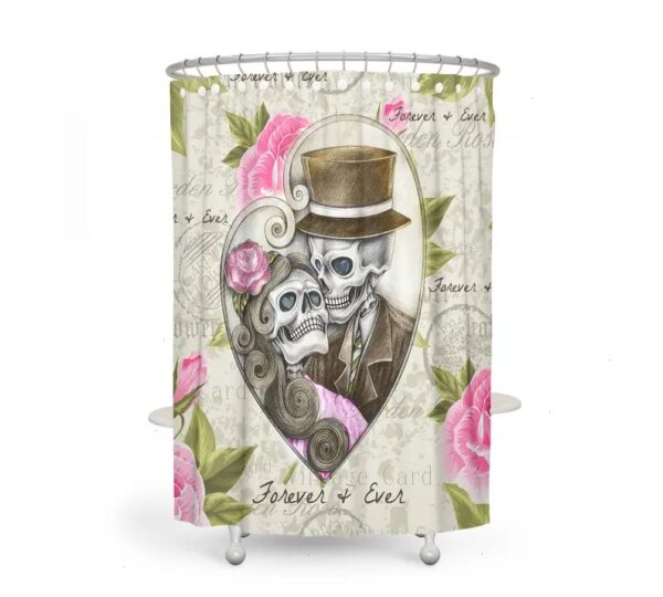 Forever and Ever Skull Shower Curtain Sugar Skulls Optional Bath Mat Bathroom Set Sugar Skull Beige Pink