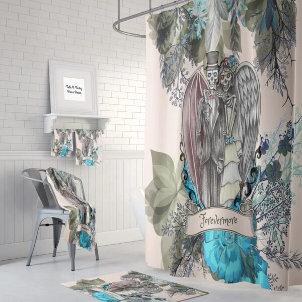 Forevermore Skull Shower Curtain, Sugar Skulls, Day Of The Dead, Bath Mat, Towels, Skeletons