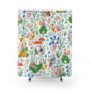 Frog Shower Curtain, Children Bathroom Shower Curtain Print, Kids Bath Design, Frog, Princess, Mushroom, Wonderland Print