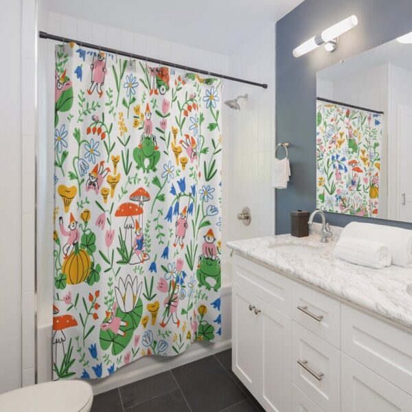 Frog Shower Curtain, Children Bathroom Shower Curtain Print, Kids Bath Design, Frog, Princess, Mushroom, Wonderland Print