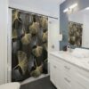 Gold and Silver Floral Designer Shower Curtain, Floral Shower Curtain, Floral Bathroom Decor, Botanical Bath Decor