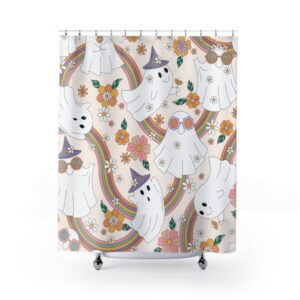 Halloween Hippie Rainbow Shower Curtain, Halloween Design, Peace Love Freedom, Bathroom Decor