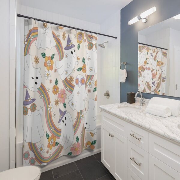 Halloween Hippie Rainbow Shower Curtain, Halloween Design, Peace Love Freedom, Bathroom Decor