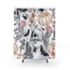 Halloween Spooky Art Shower Curtain, Halloween Bathroom Decor and Design, Skull Pumpkin Flower Art, Spider Halloween Print