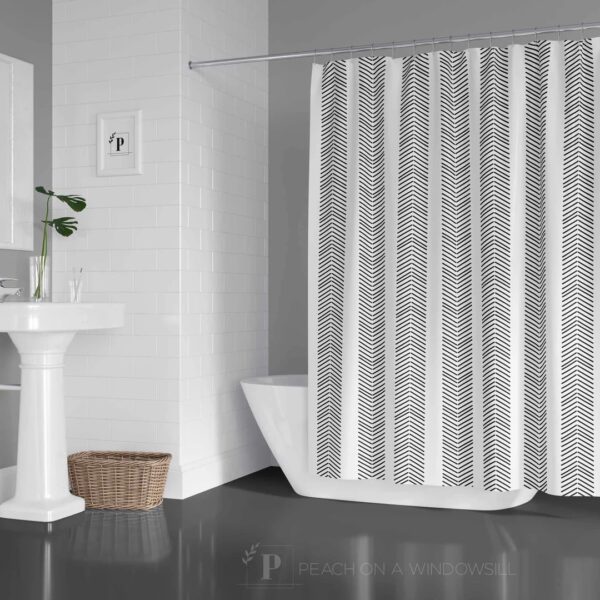 Herringbone Shower Curtain, Black and White Abstract Chevron Arrow Design Bath Curtain size, Boho Bathroom Decor