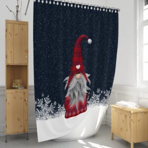 Holiday Shower Curtain, Buffalo Plaid Gnome, Christmas Bathroom Decor, Optional Bath Mat and Towels
