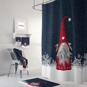 Holiday Shower Curtain, Buffalo Plaid Gnome, Christmas Bathroom Decor, Optional Bath Mat and Towels