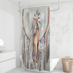 Horse Shower Curtain, Boho Southwest, Gray Watercolor, Optional Bath Mat, Bath Towels