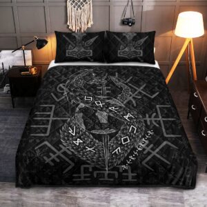 Jrmungandr Quilt Bed Set, Viking Quilt Bedding Set Throw, Twin, Queen, King Size, Viking Quilt Bedding Set Blanket, Viking Quilt For Bedroom, Gifts for Viking Lover