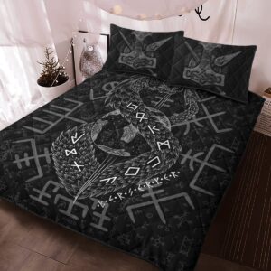 Jrmungandr Quilt Bed Set, Viking Quilt Bedding Set Throw, Twin, Queen, King Size, Viking Quilt Bedding Set Blanket, Viking Quilt For Bedroom, Gifts for Viking Lover