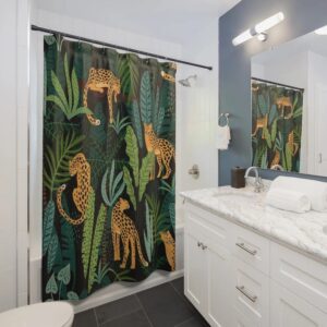 Jungle Shower Curtain, Animal Art Print Exotic Animal, Bathroom Decor Design, Leopard Animals, Housewarming Gift