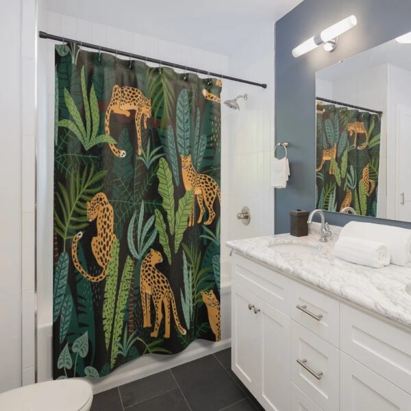 Jungle Shower Curtain, Animal Art Print Exotic Animal, Bathroom Decor Design, Leopard Animals, Housewarming Gift