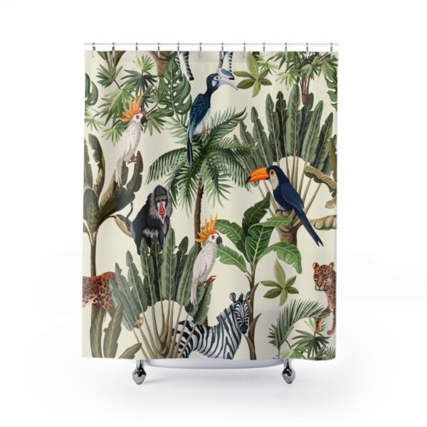 Jungle Shower Curtain, Animal Art Print Exotic Animal, Bathroom Decor Design, Zebra Monkey Animals, Housewarming Gift