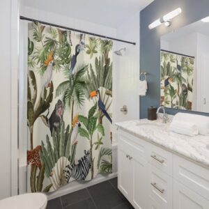 Jungle Shower Curtain, Animal Art Print Exotic Animal, Bathroom Decor Design, Zebra Monkey Animals, Housewarming Gift