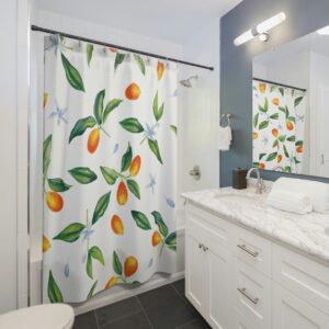 Kumquat Boho Shower Curtain, Fruit Shower Curtain, Fruit Bath Decoration Nature Lover Gift