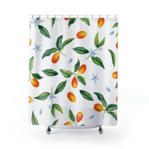 Kumquat Boho Shower Curtain, Fruit Shower Curtain, Fruit Bath Decoration Nature Lover Gift