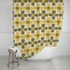 Mid Century Floral Shower Curtain, Avocado Green Mid Century Modern Yellow, Retro Shower Curtain