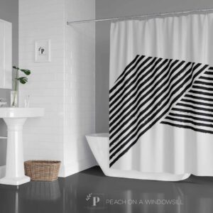 Mid Century Modern Shower Curtain, Abstract Stripes Bath Curtain, Bold Black and White Bathroom Decor
