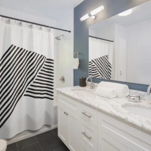 Mid Century Modern Shower Curtain, Abstract Stripes Bath Curtain, Bold Black and White Bathroom Decor